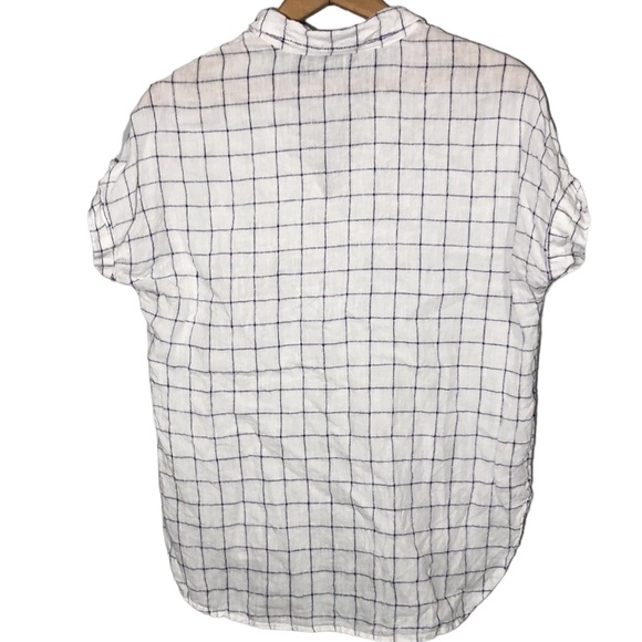 TAHARI | Women’s White Split Neck Linen Popover Windowpane Blouse Top size Small - Picture 10 of 11